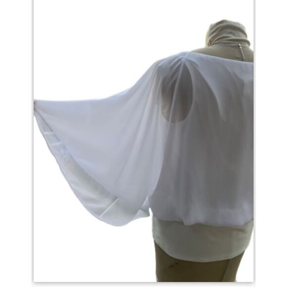 Coco Bianco Chiffon Overlay Top Flutter Sleeves Sz. L. White Holidays Party Wedd - Picture 9 of 9